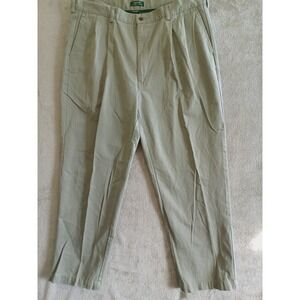 Lauren Ralph Lauren Mens Pleated Green Khaki Cotton Pants Sz 40x30 Casual Preppy